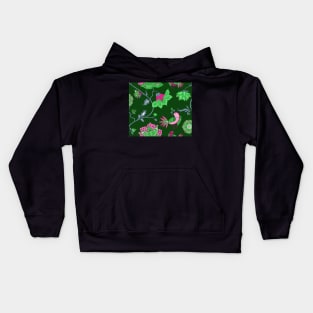 Exotic chintz with bird - green/pink Kids Hoodie